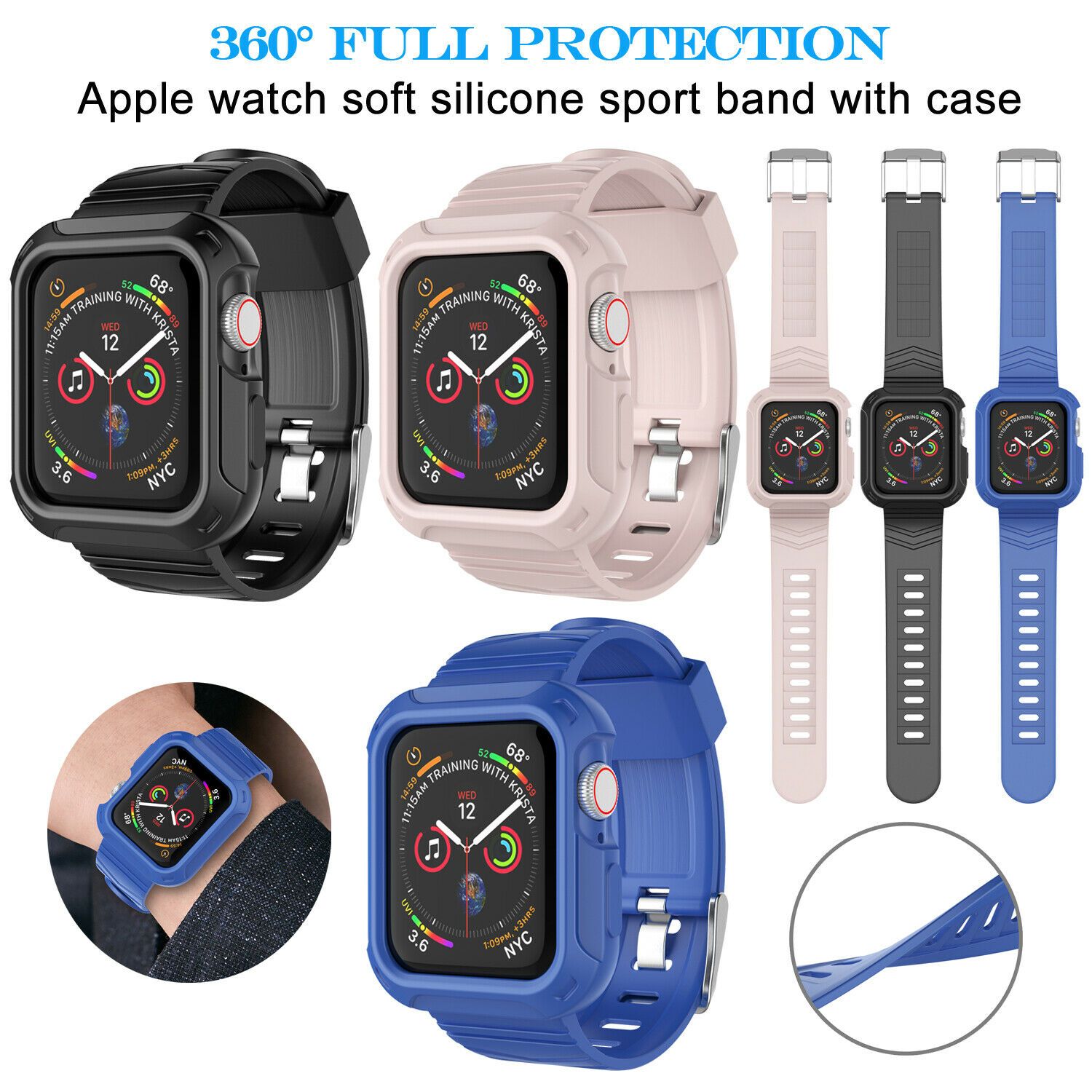 Silicone Sport Band Strap+Case for Apple Watch Series 5/4/3/2/1 42/38/40/44mm ebizware 