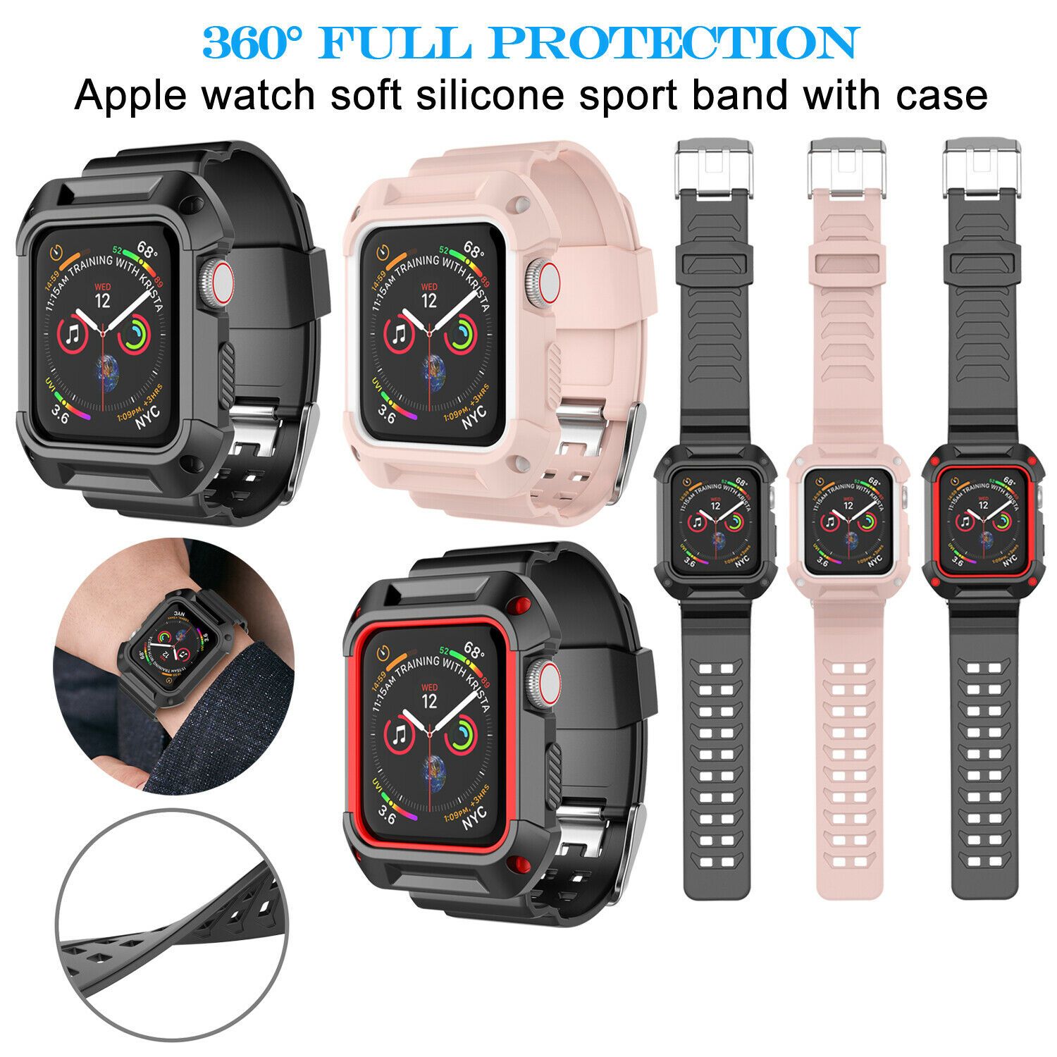 Silicone Sport Band Strap+Case for Apple Watch Series 5/4/3/2/1 42/38/40/44mm ebizware 